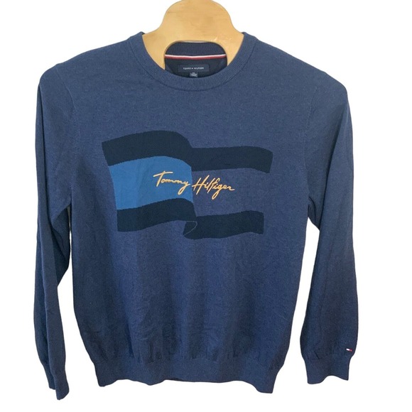 Tommy Hilfiger Other - Tommy Hilfiger Men's XXL‎ Sweater Flag Embroidery Pullover Blue Gray Y2K